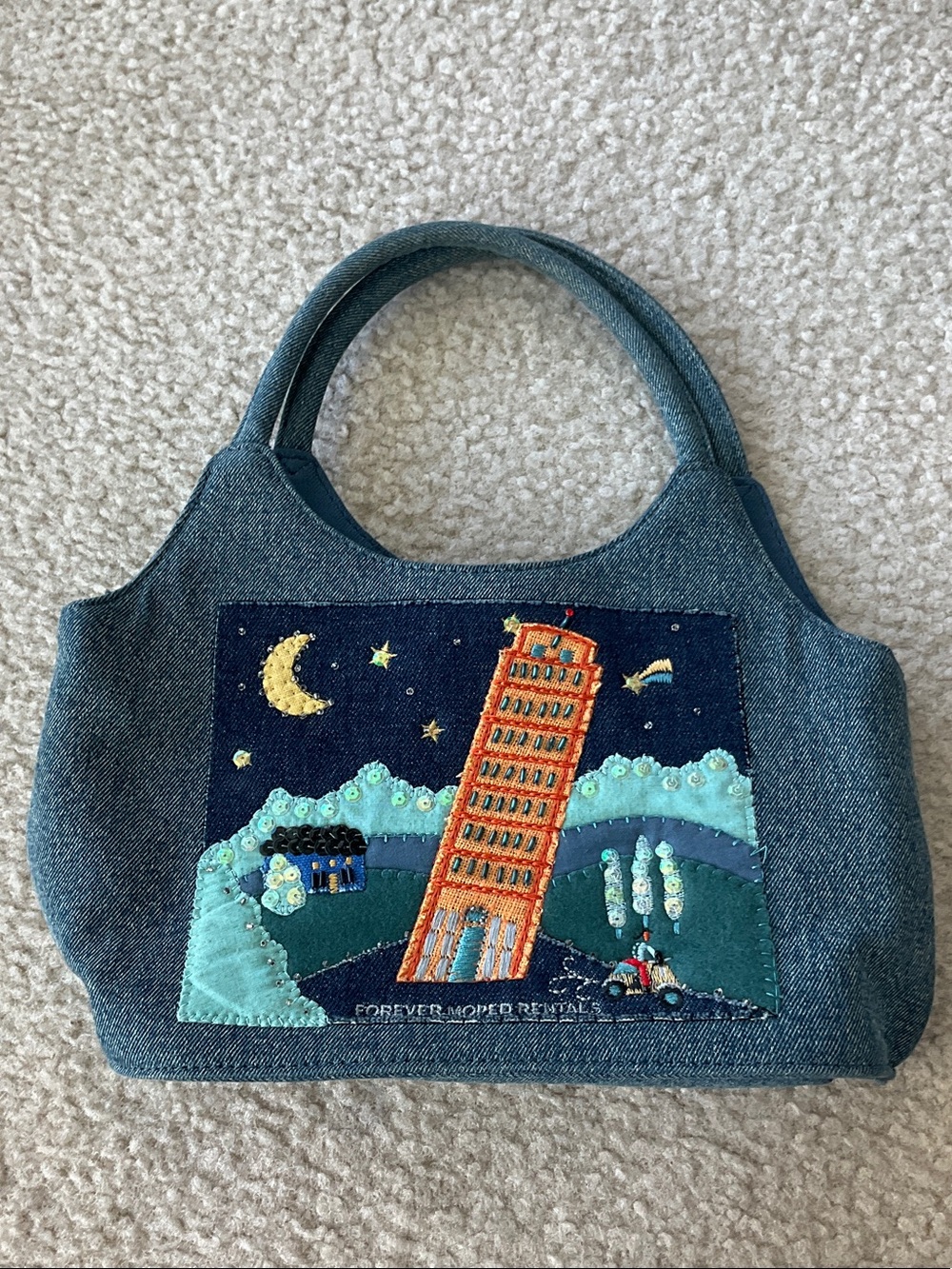 Denim Tote Bag with Embroidery by Fossil NWT